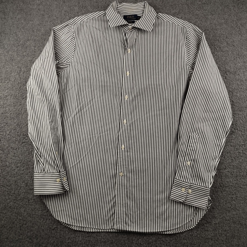 Polo Ralph Lauren Button Up Shirt Mens 16 34/35 Slim Fit Blue White Stripe